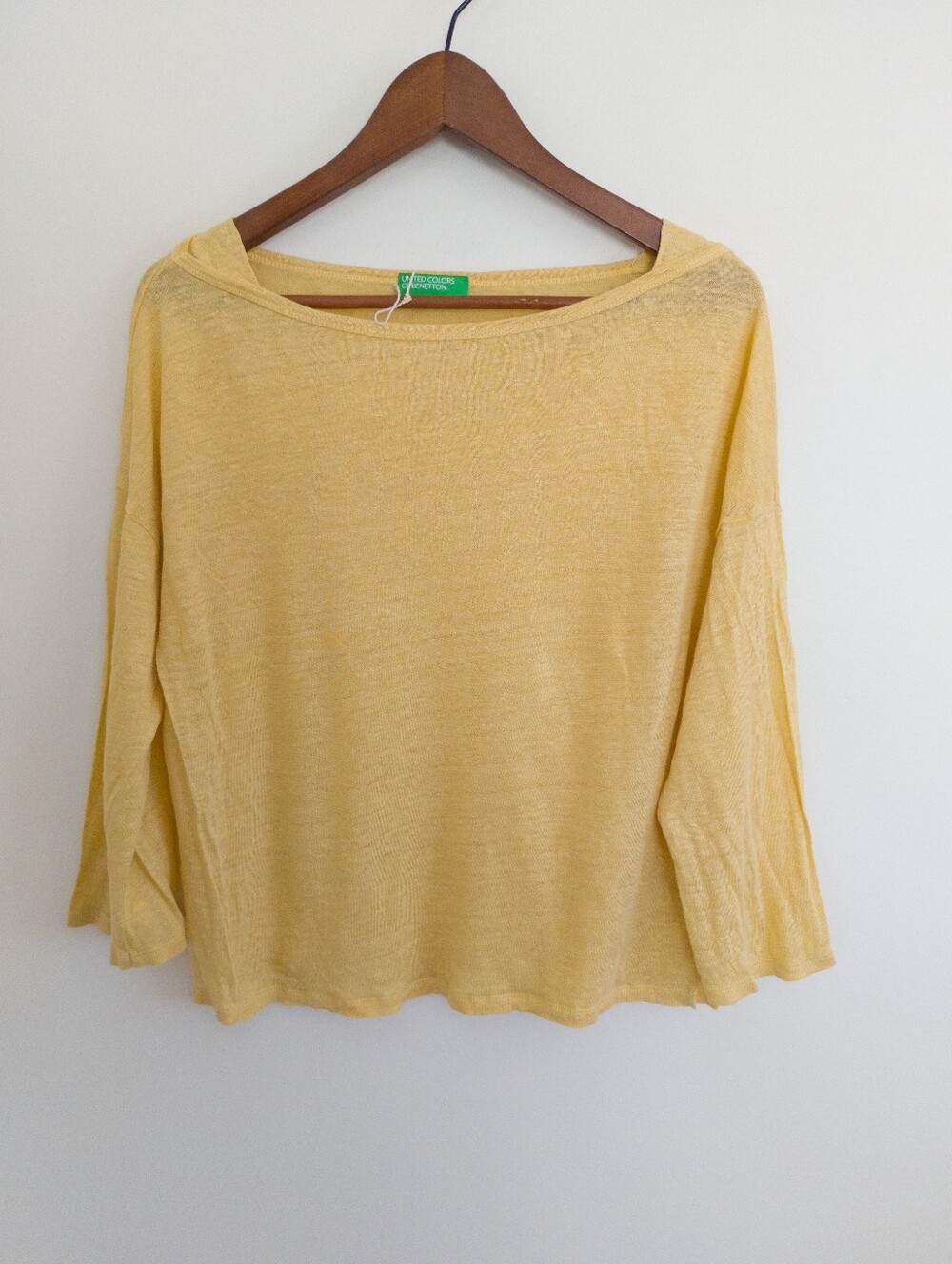 United Colors of Benetton Pure Linen Boat Neck Drop Shoulder Top Yellow Large